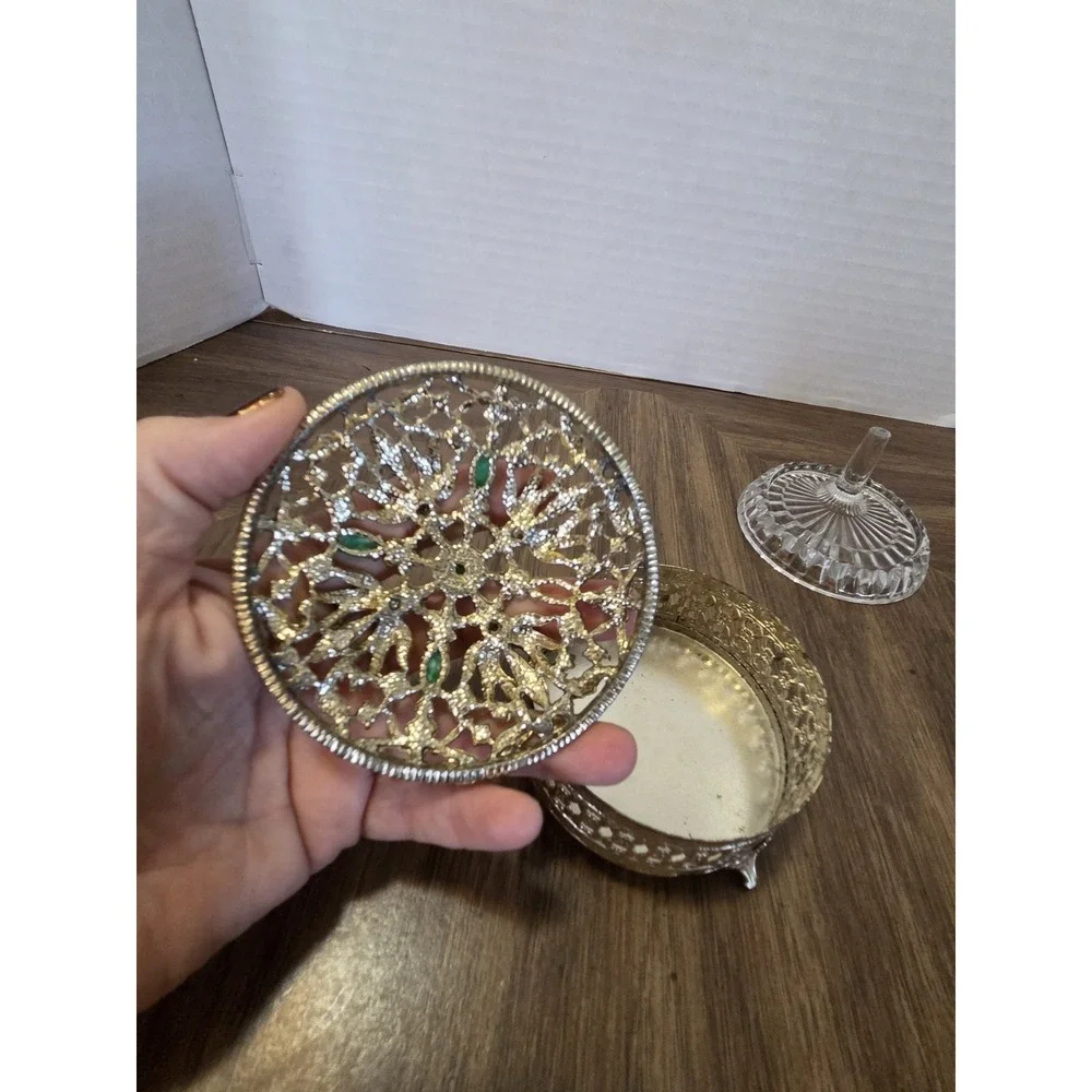 ornate filigree metal vanity or trinket box, Avon Ring Holder, Floral,...